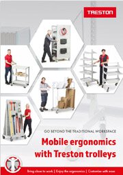 The cover for Treston catalog called mobile ergonomics with Treston trolleys