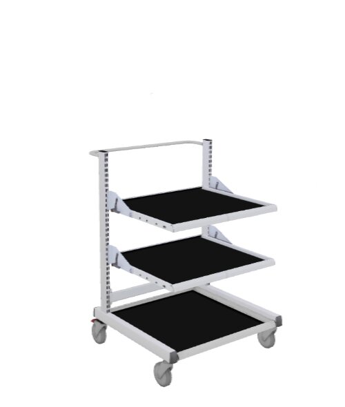 Trolley with adjustable shelves configuration