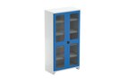 Shelving cabinet blue with plexiglass doors